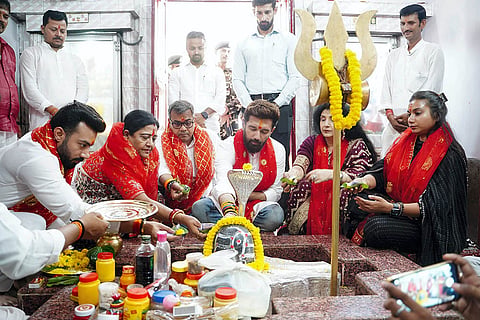Chirag Paswan performing Puja, at Khagaul 